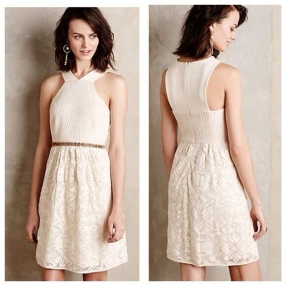 ANTHROPOLOGIE 4 COLLECTIVE CREAM WOVEN LACE ANYER DRESS SIZE 6 EEEUC - Picture 1 of 11